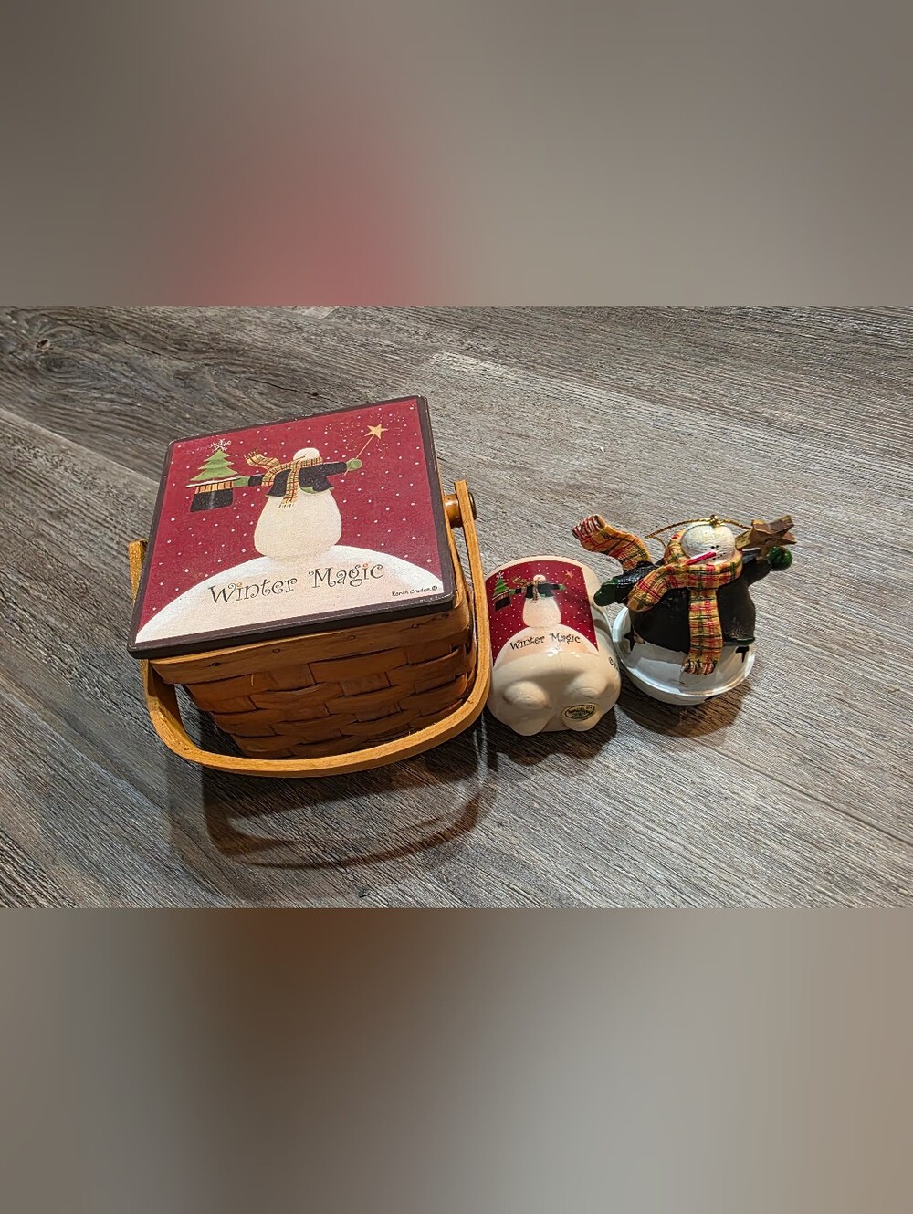 New Vintage Winter Magic Snowman Decorative Basket Set - Red and Cream